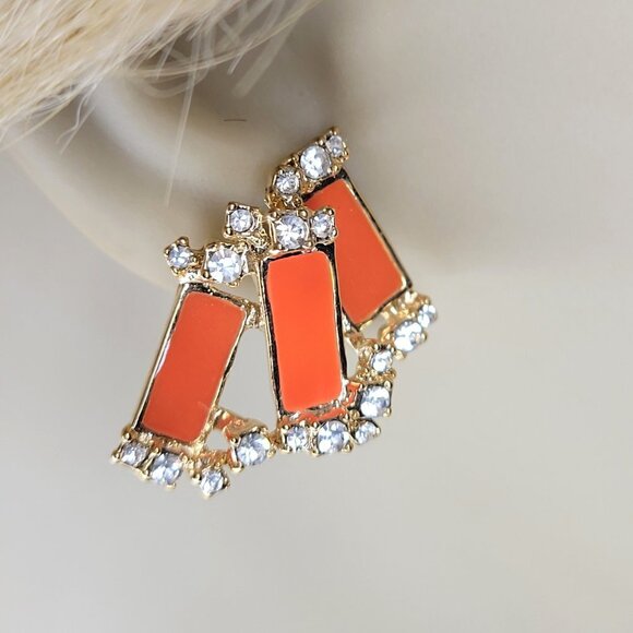 Orange Rectangle Small Earrings Mini Earrings - Picture 6 of 8